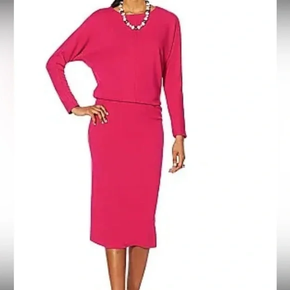Heidi Daus Dolman Sleeve Blouson Dress Magenta 1X NWT Designer Hot Pink - Picture 2 of 7